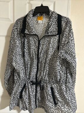 Ruby Rd. Women's Black & White Leopard Print Windbreaker Jacket